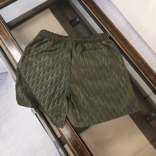 Drawstring Pattern Swim Trunks in olive green