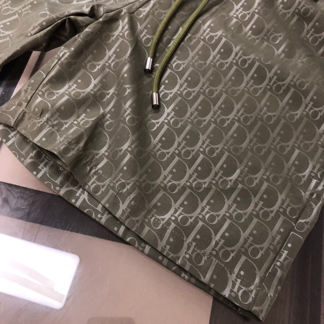 Drawstring Pattern Swim Trunks in olive green