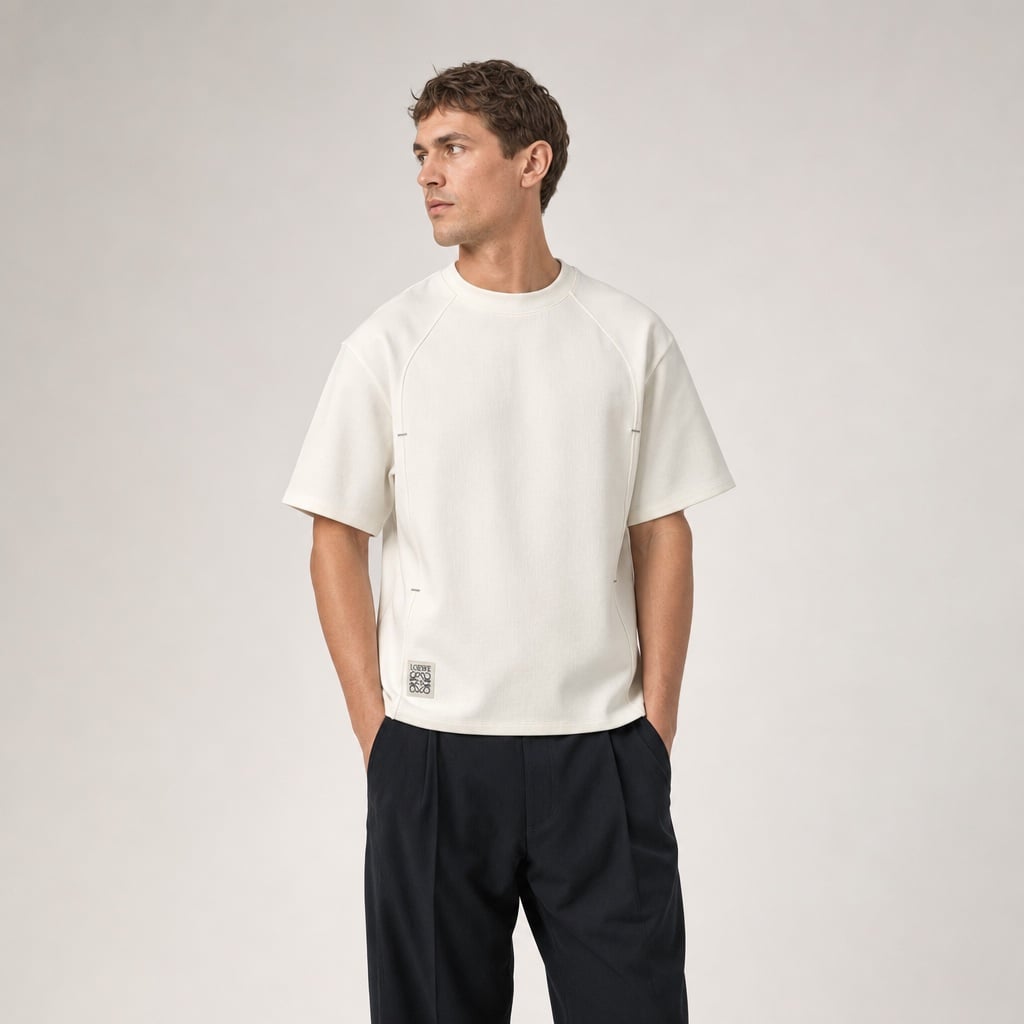 Seam Detail Patch T-Shirt in ecru