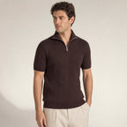 Ribbed Half-Zip Knit Polo in white