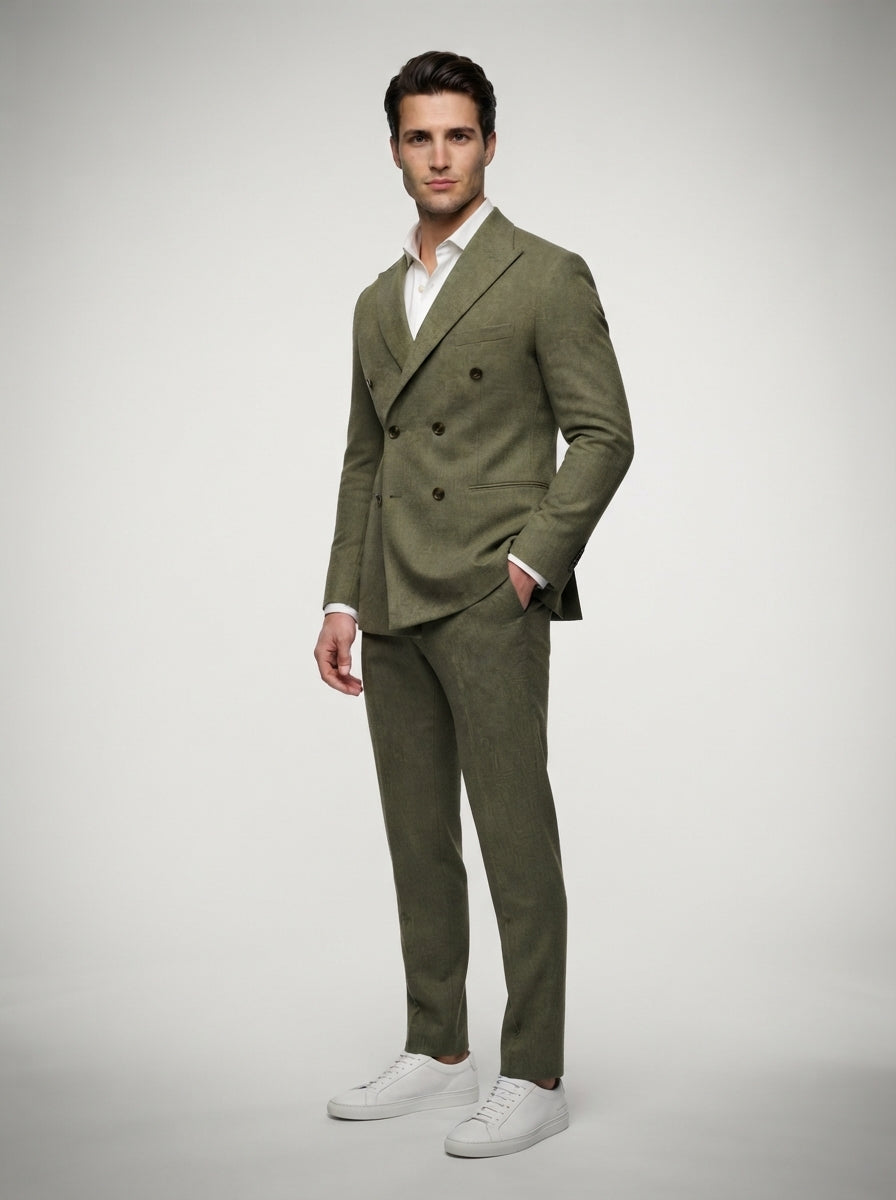 The Kingsbridge Double Breasted Suit in Olive