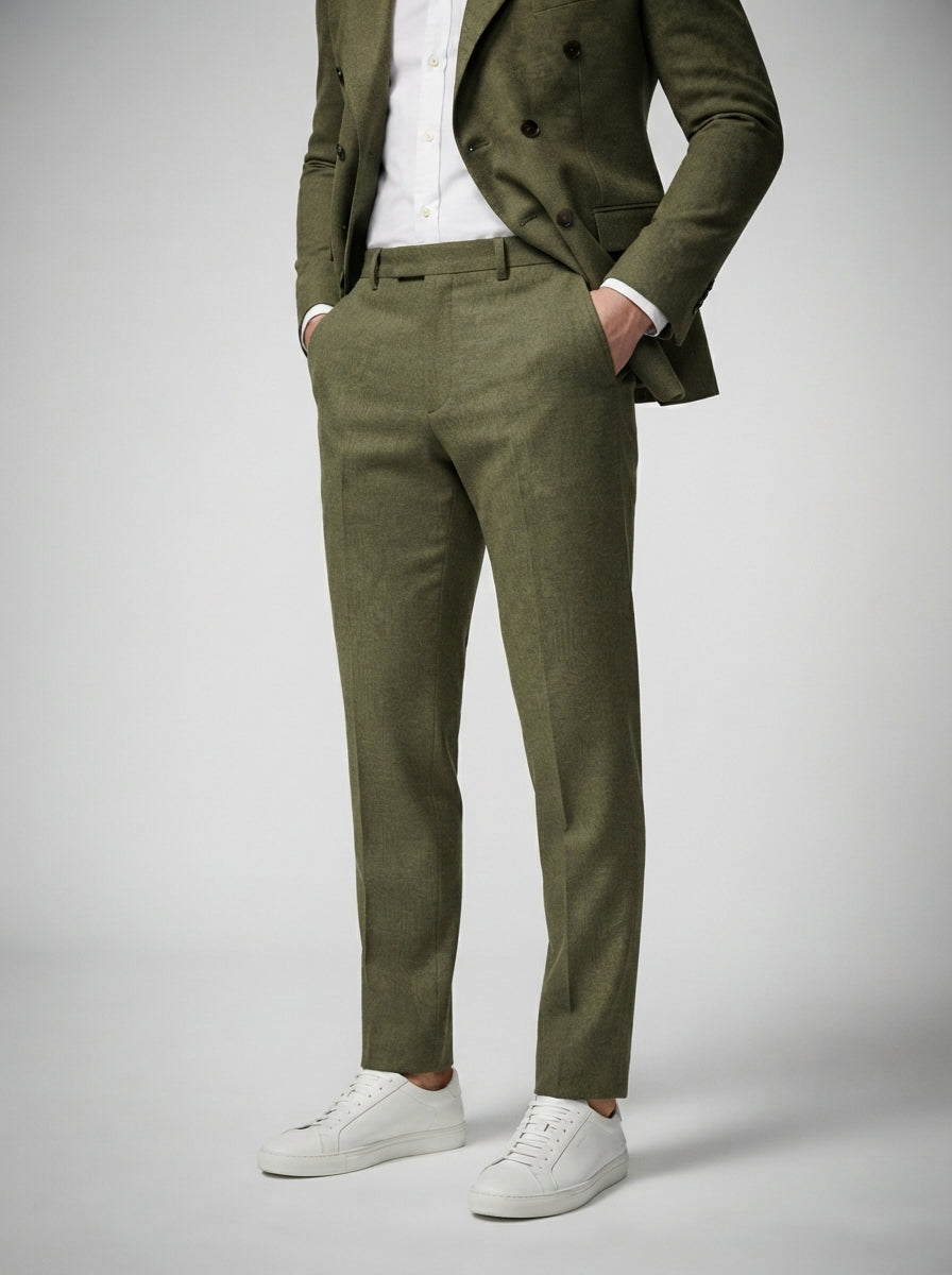 The Kingsbridge Double Breasted Suit in Olive