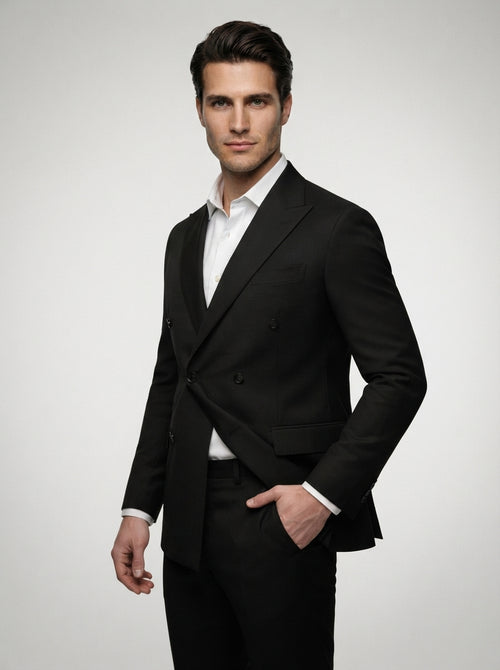The Kingsbridge Double Breasted Suit in Black