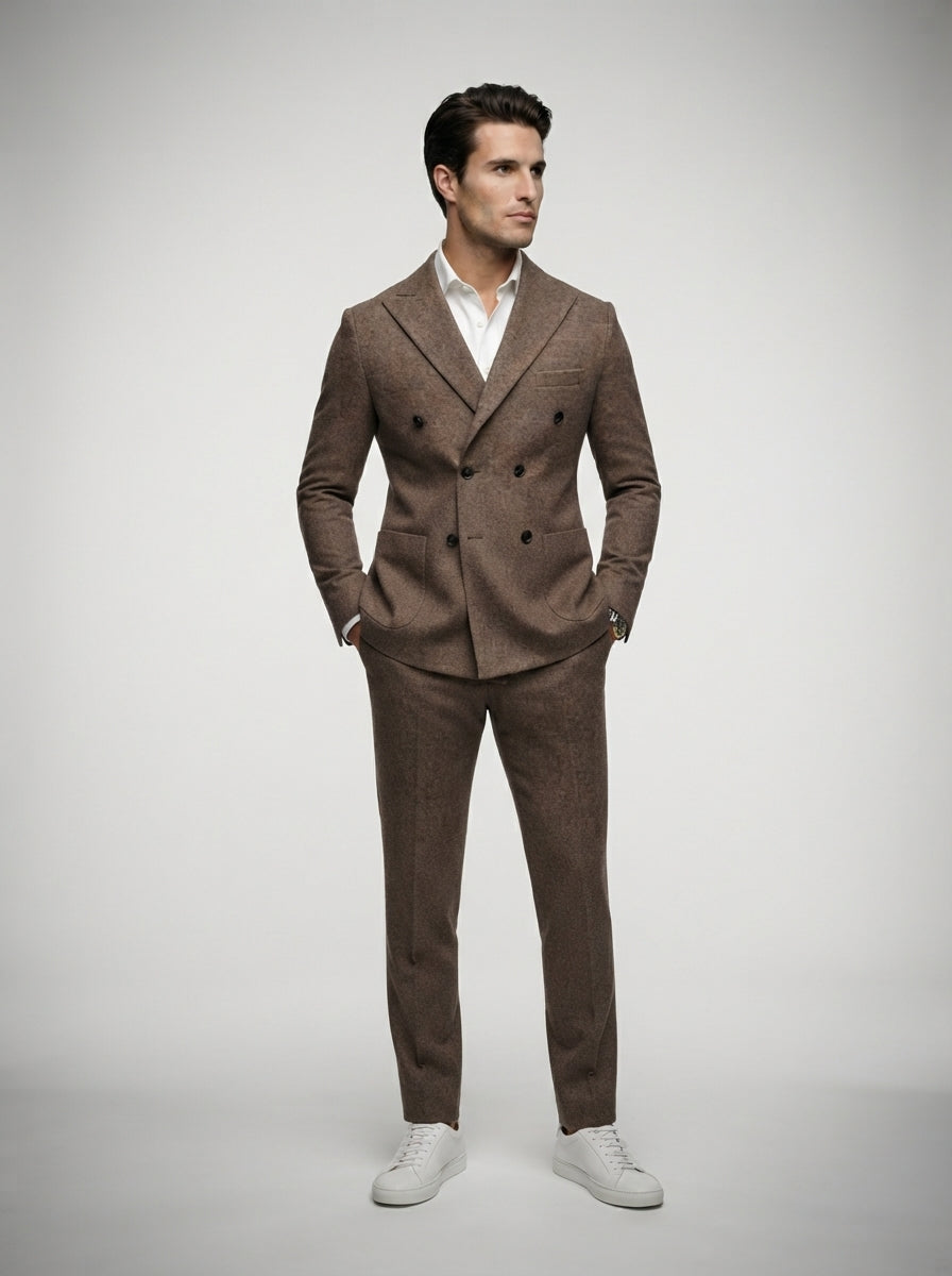 The Kingsbridge Double Breasted Suit in Brown