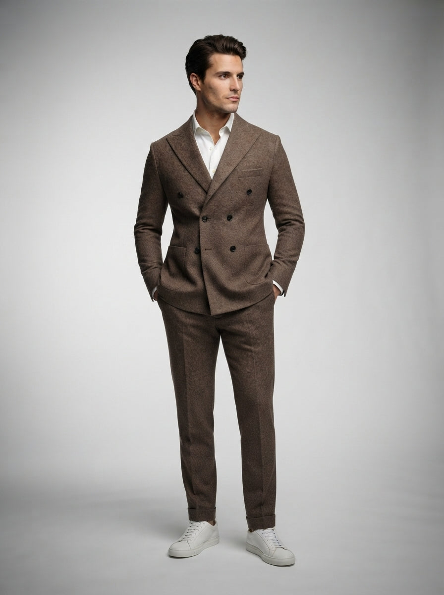 The Kingsbridge Double Breasted Suit in Brown