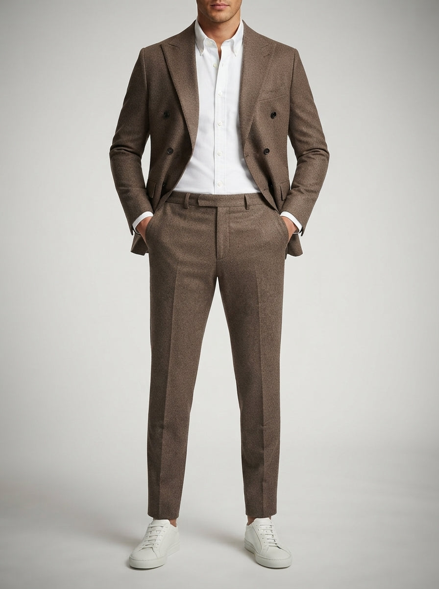 The Kingsbridge Double Breasted Suit in Brown