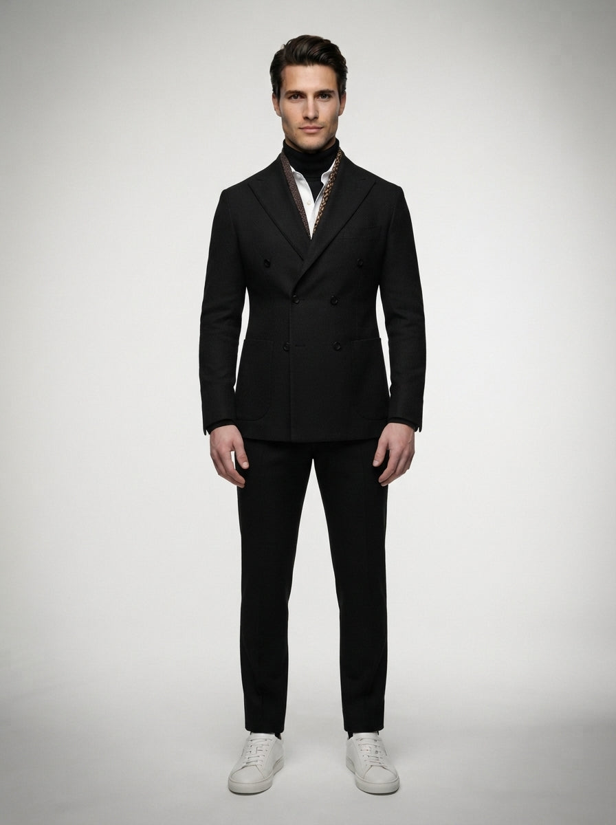 The Kingsbridge Double Breasted Suit in Black