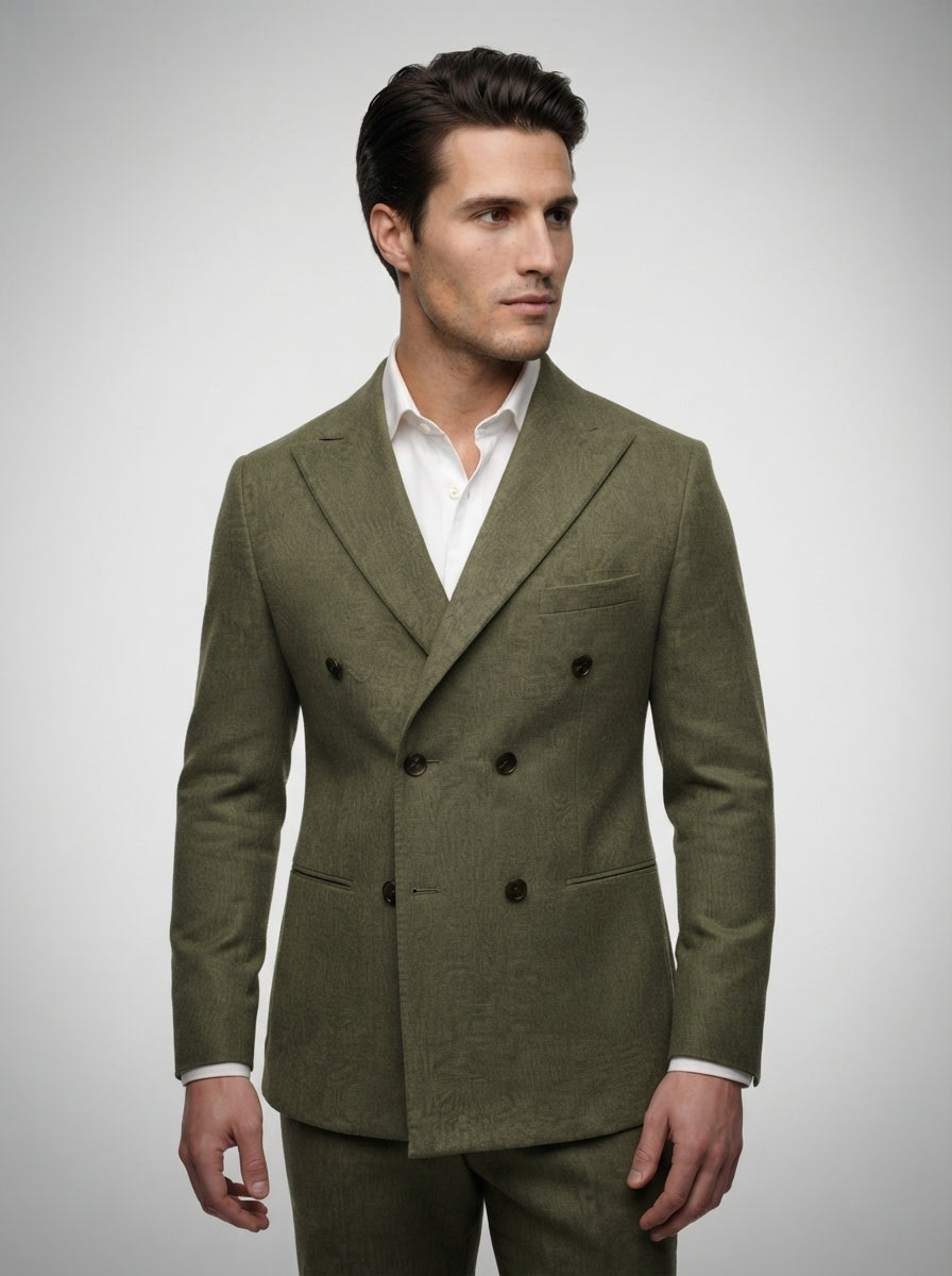 The Kingsbridge Double Breasted Suit in Olive