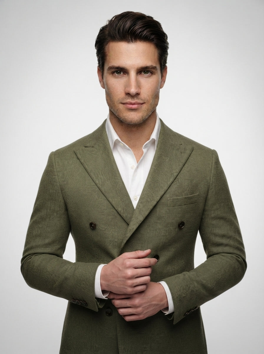 The Kingsbridge Double Breasted Suit in Olive