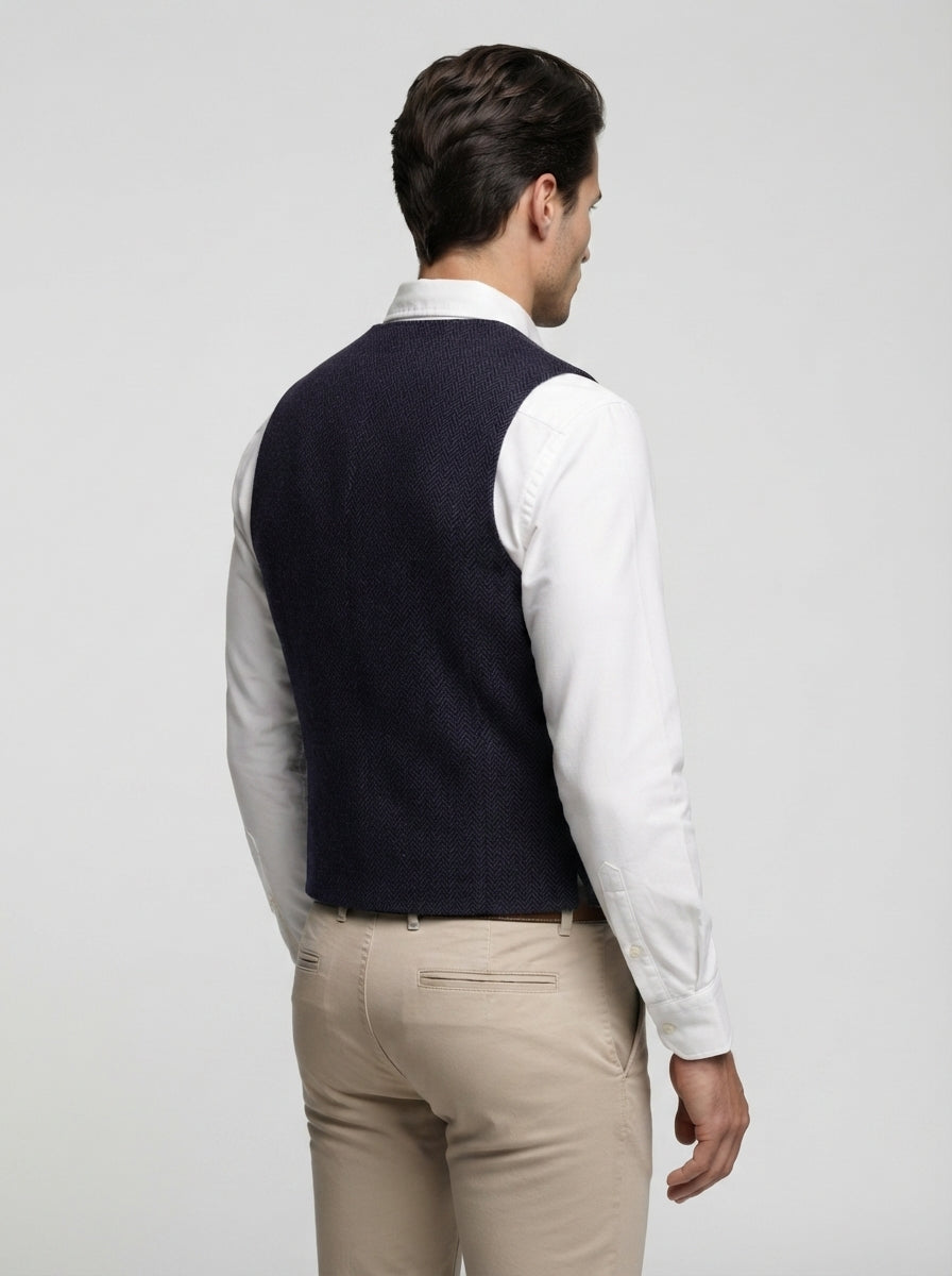 The Kirkstall Herringbone Vest in Navy