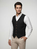 The Kirkstall Herringbone Vest in Charcoal
