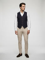 The Kirkstall Herringbone Vest in Navy