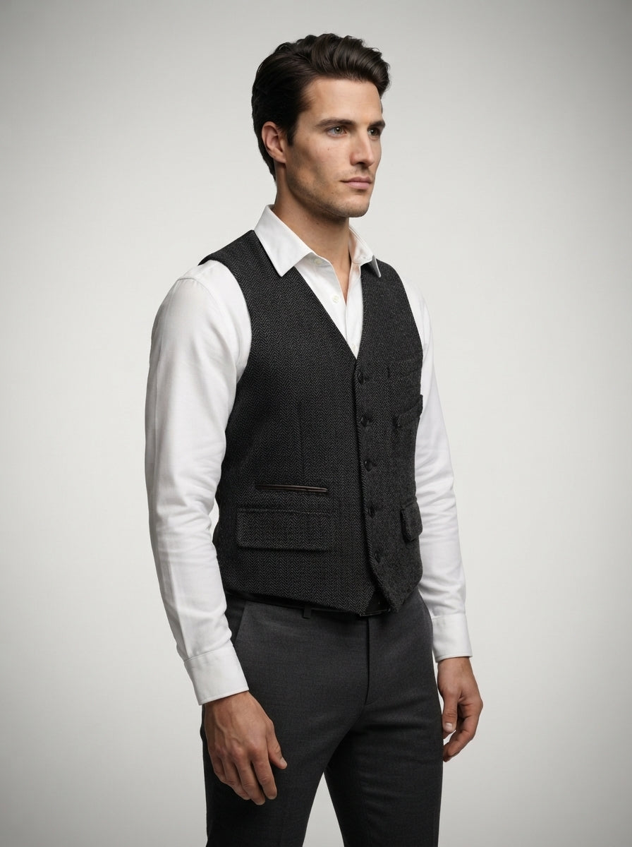The Foxbury Flap Pocket Vest in Charcoal
