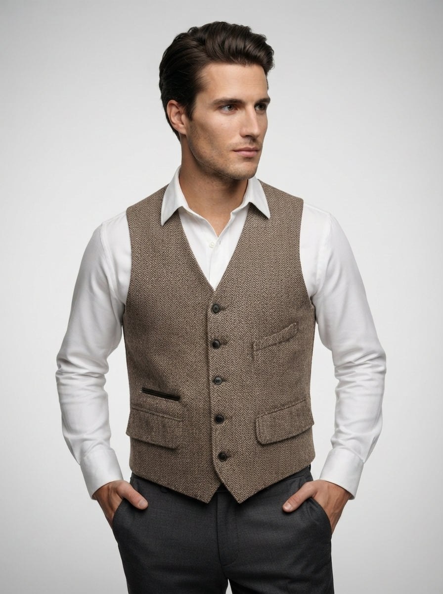 The Foxbury Flap Pocket Vest in Brown