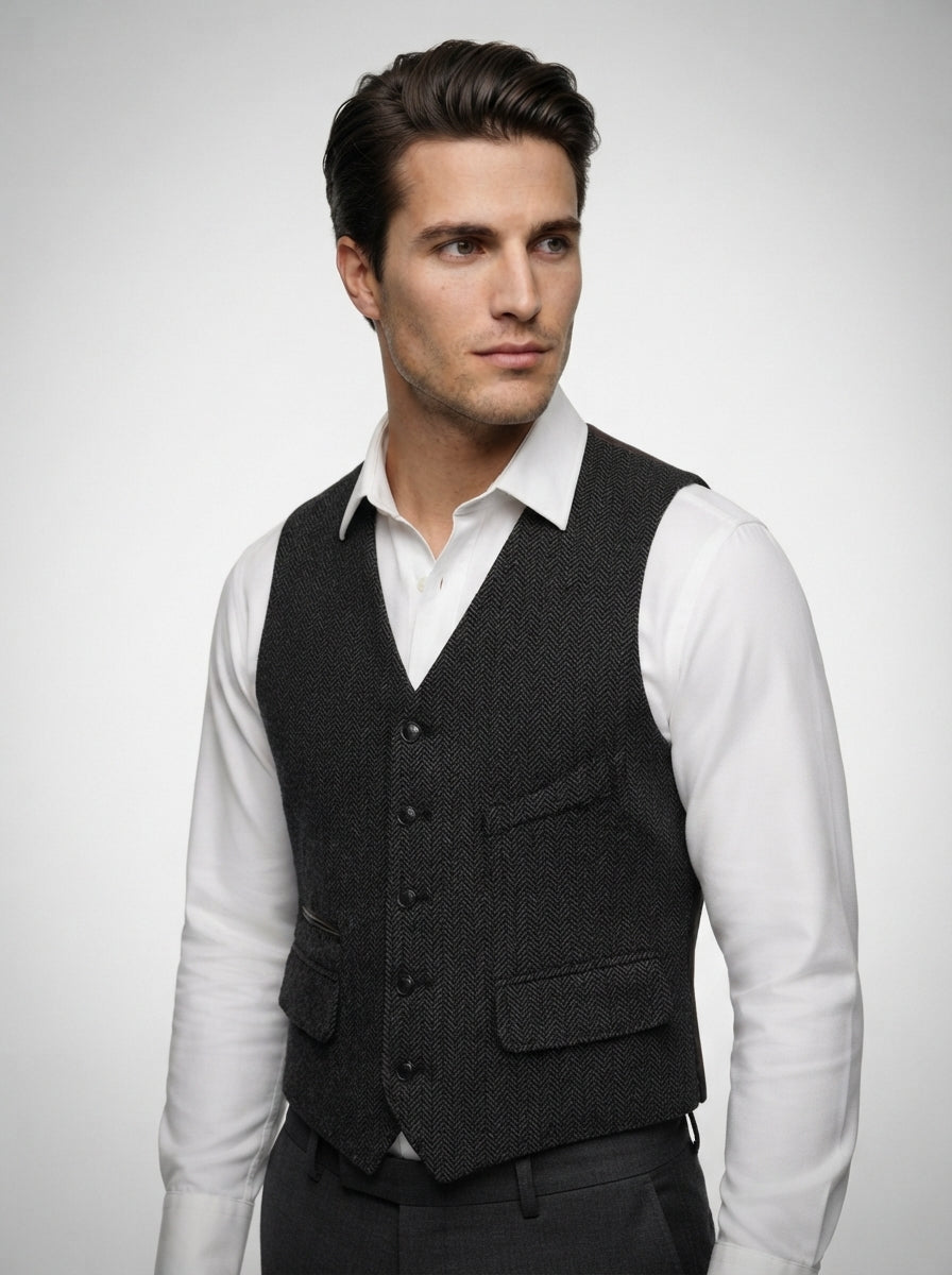 The Foxbury Flap Pocket Vest in Charcoal
