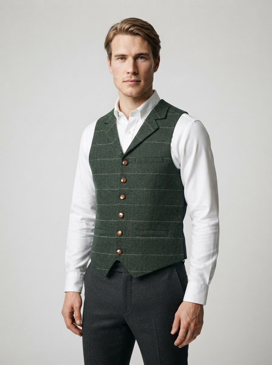 The Thoresby Lapel Vest in Green
