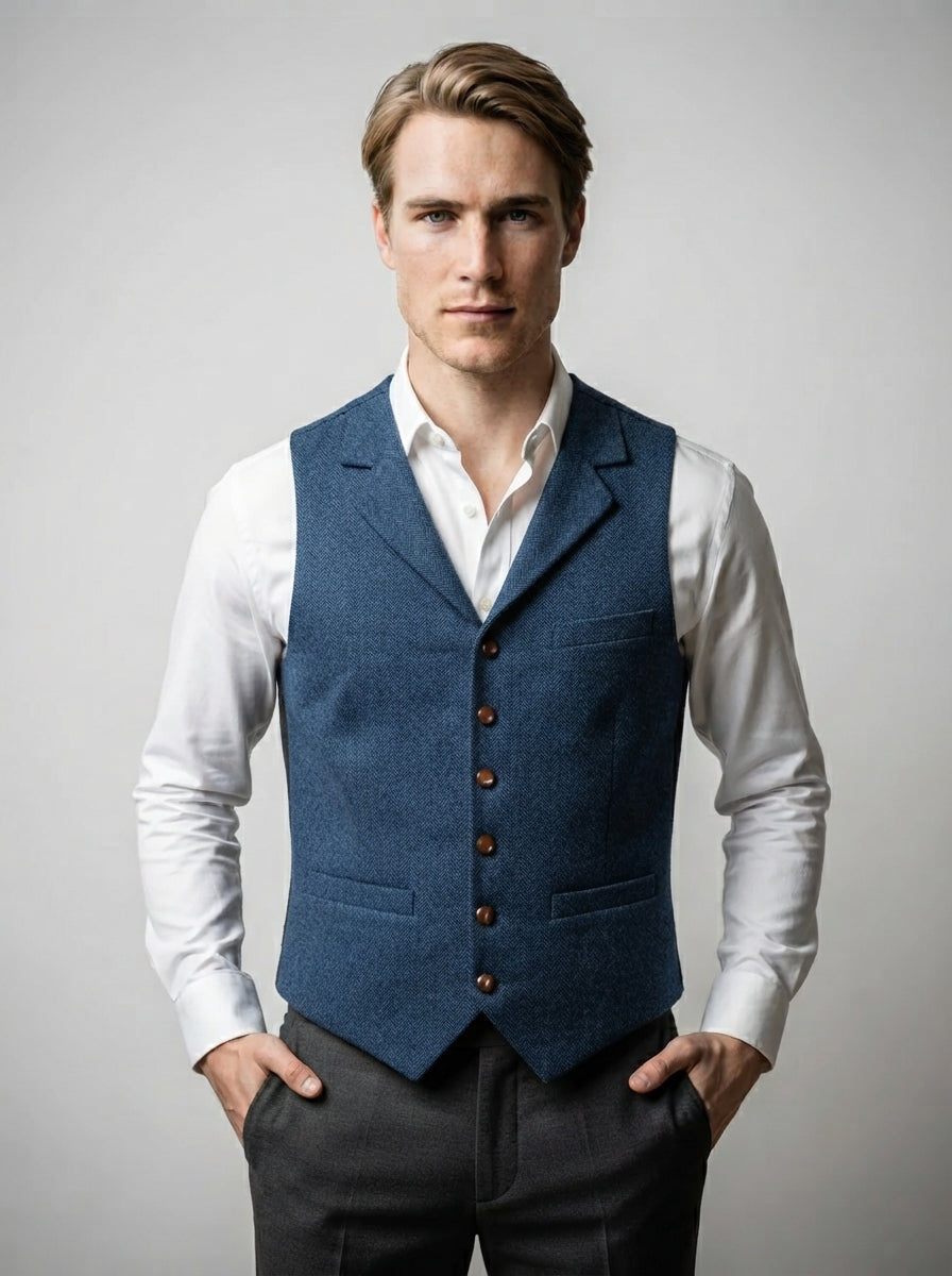The Thoresby Lapel Vest in Blue