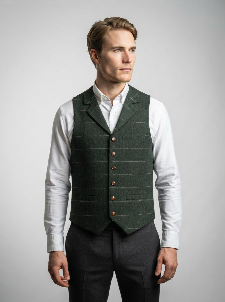 The Thoresby Lapel Vest in Green