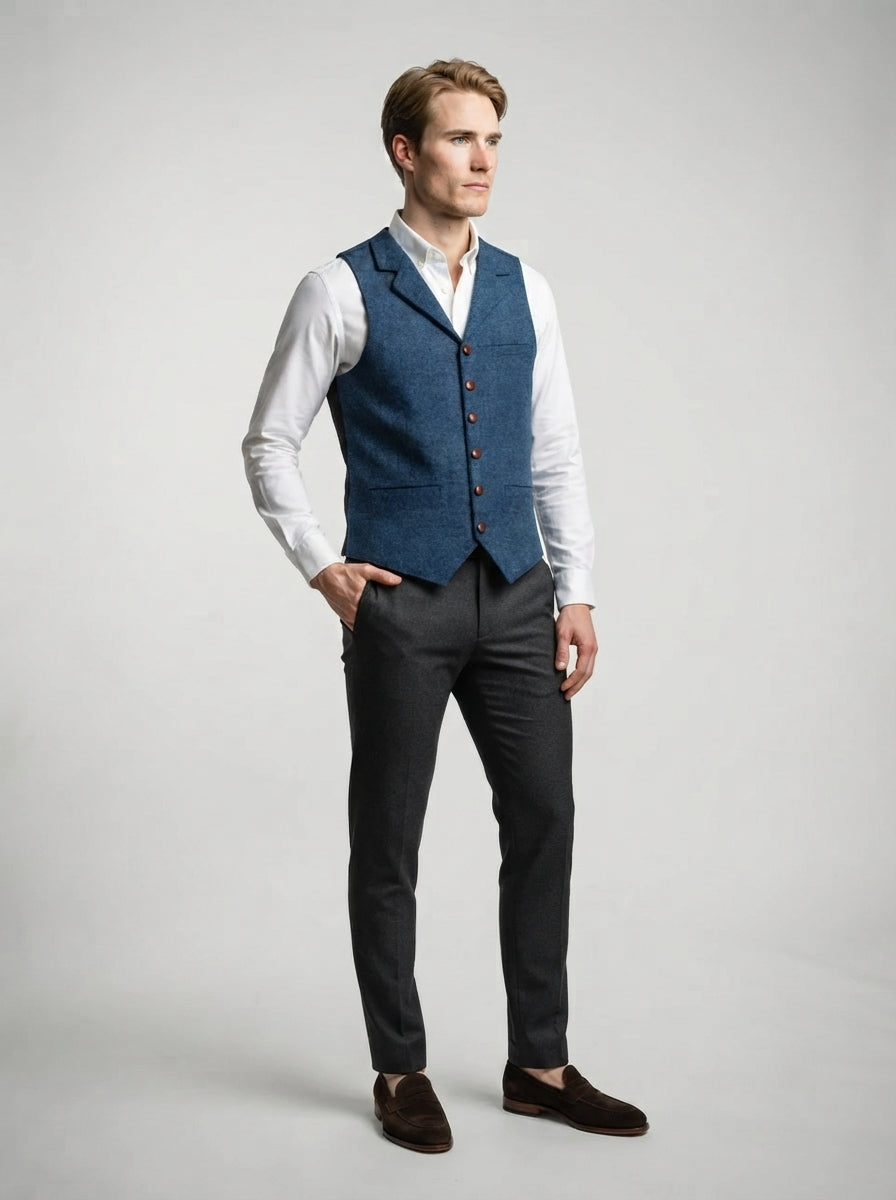 The Thoresby Lapel Vest in Blue