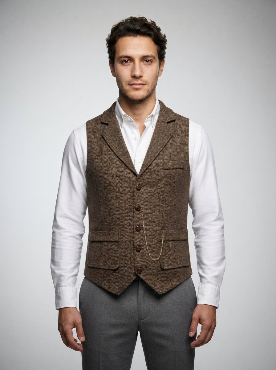 The Vernham Peak Lapel Vest in Brown
