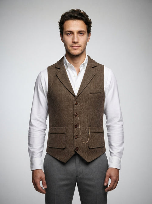 The Vernham Peak Lapel Vest in Brown
