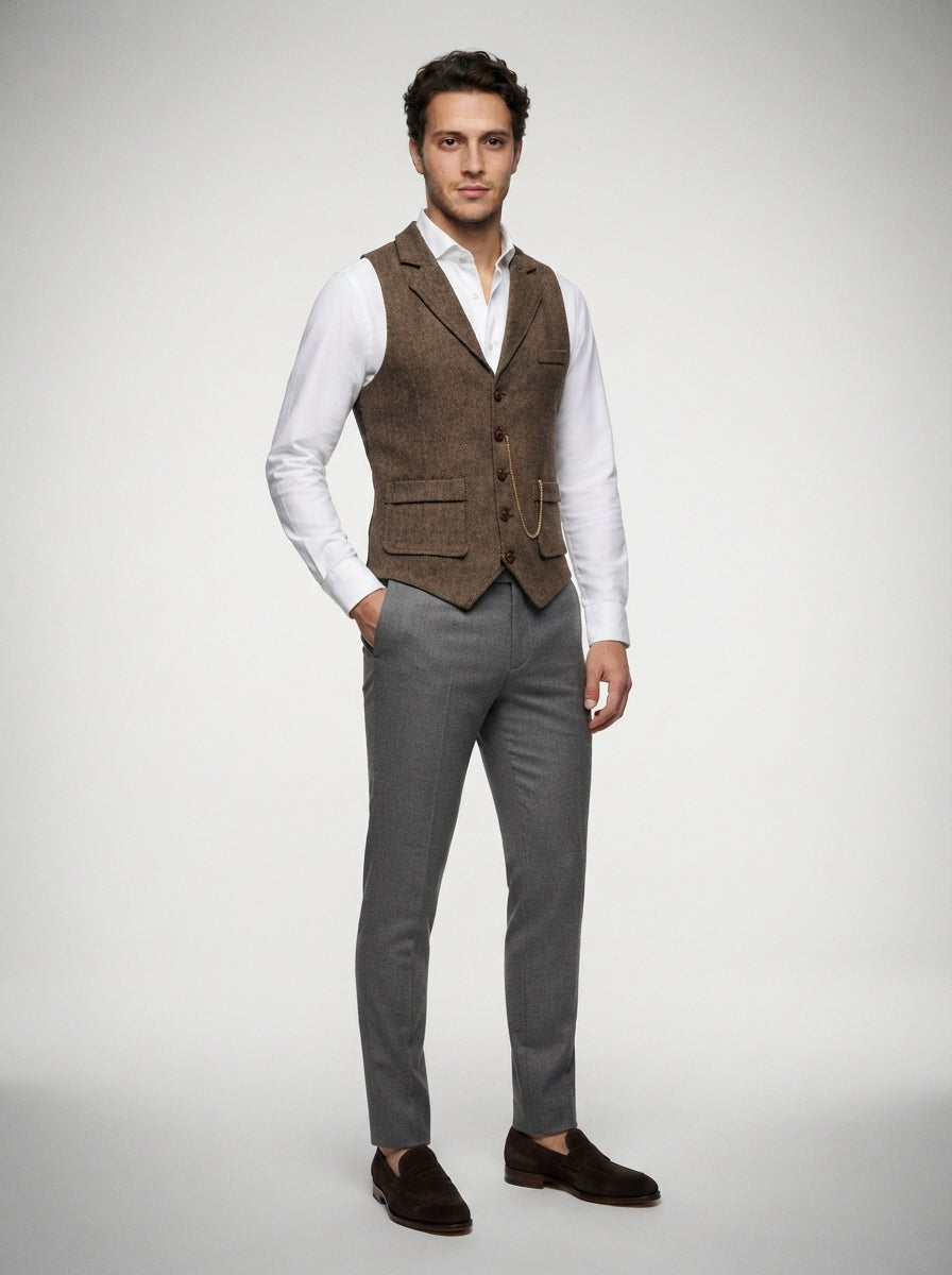 The Vernham Peak Lapel Vest in Brown