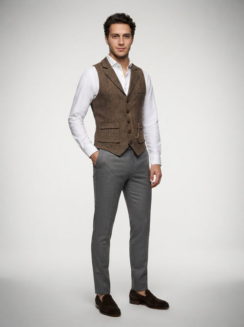 The Vernham Peak Lapel Vest in Brown
