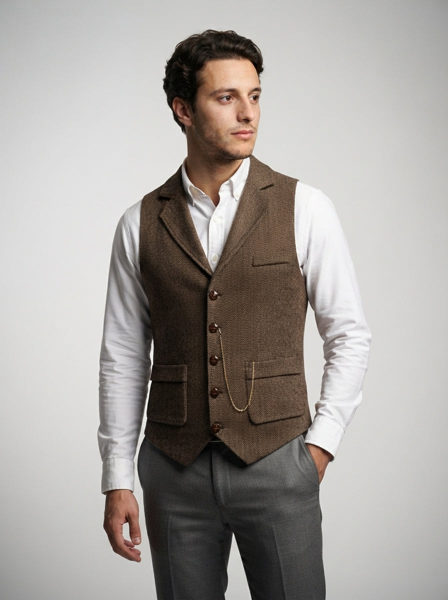 The Vernham Peak Lapel Vest in Brown