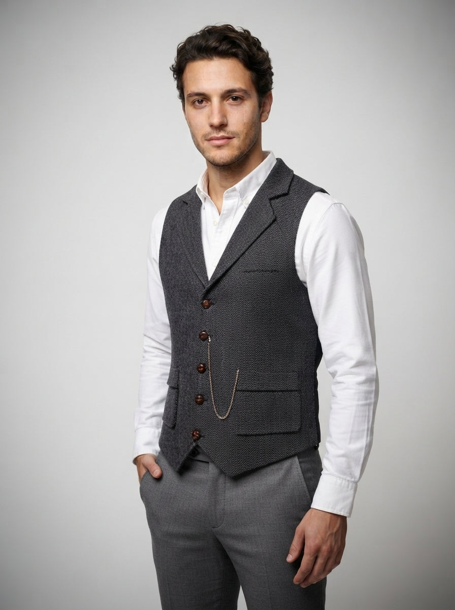 The Vernham Peak Lapel Vest in Charcoal