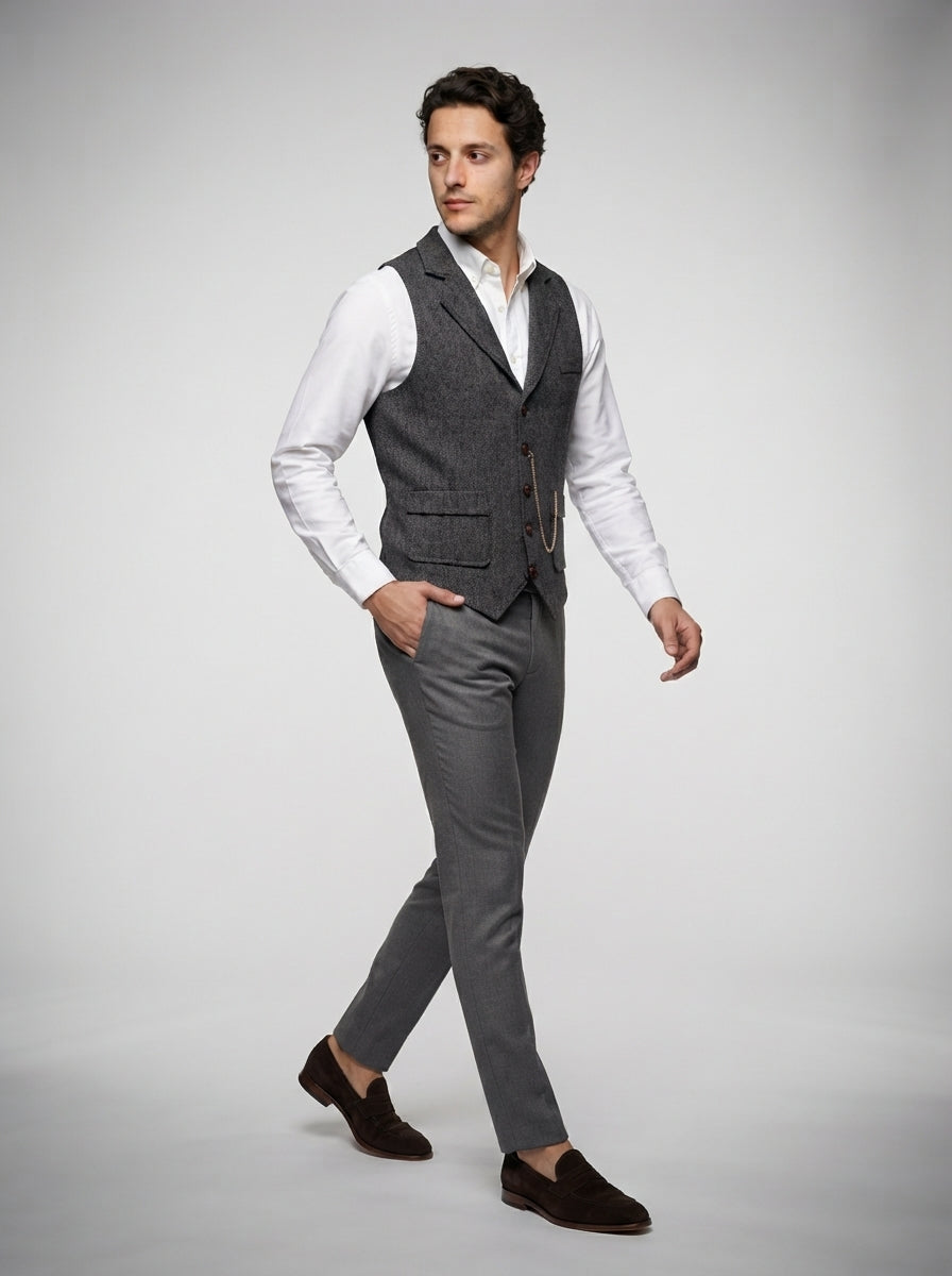 The Vernham Peak Lapel Vest in Charcoal