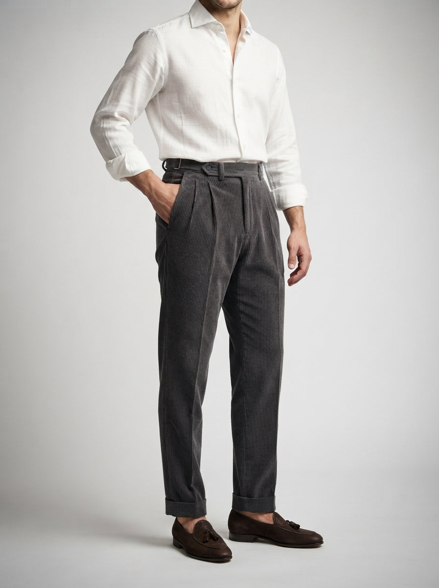 The Ashcombe Cord Pleat in Gray