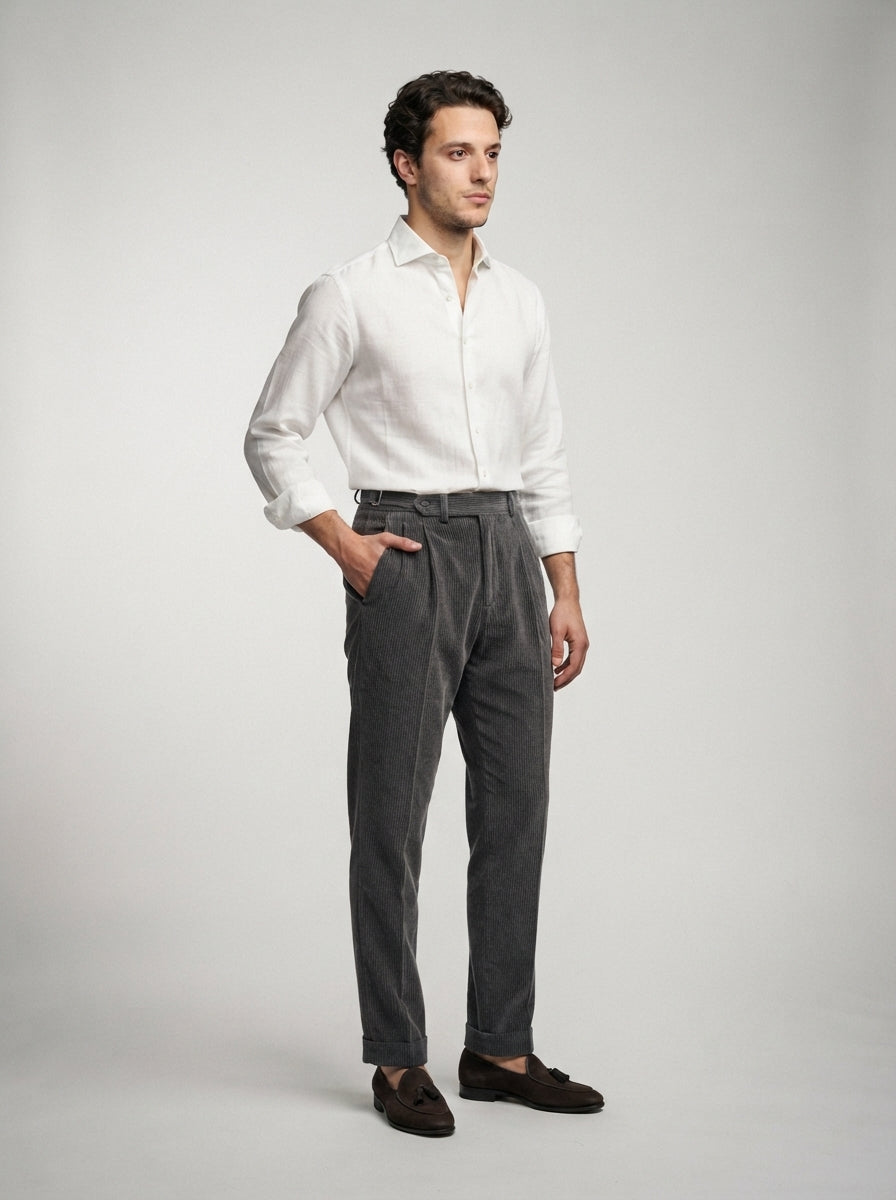 The Ashcombe Cord Pleat in Gray