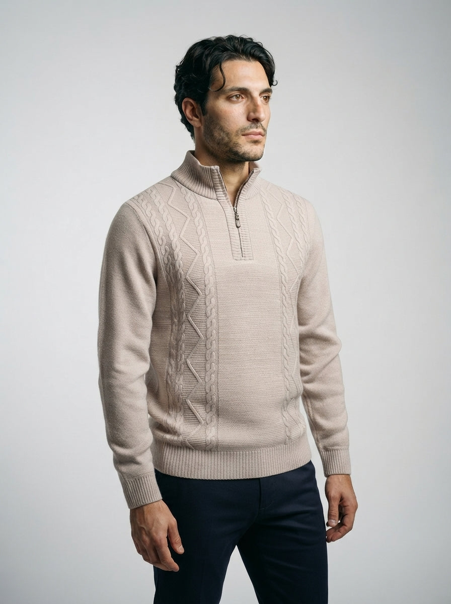 The Braemar Aran Zip in Beige