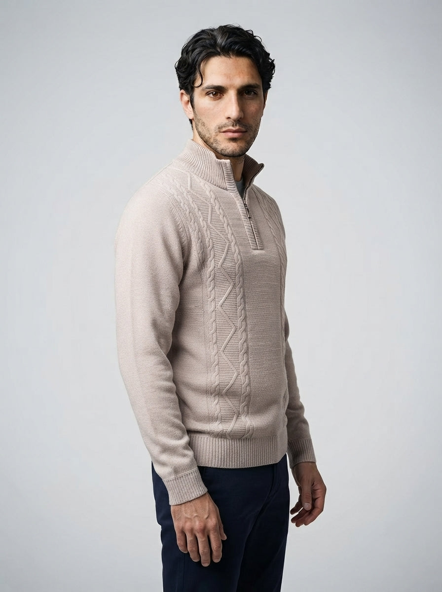 The Braemar Aran Zip in Beige