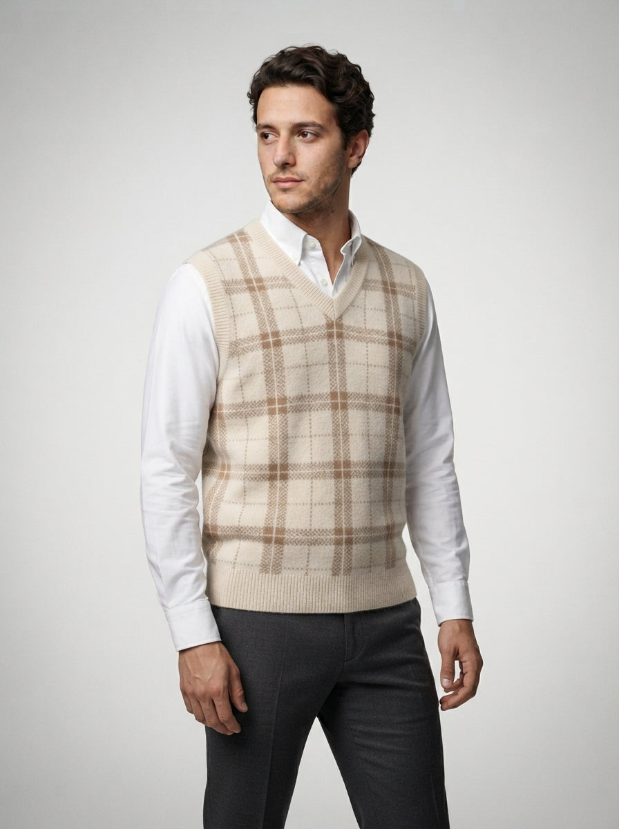 The Ambleside Check Vest in Cream