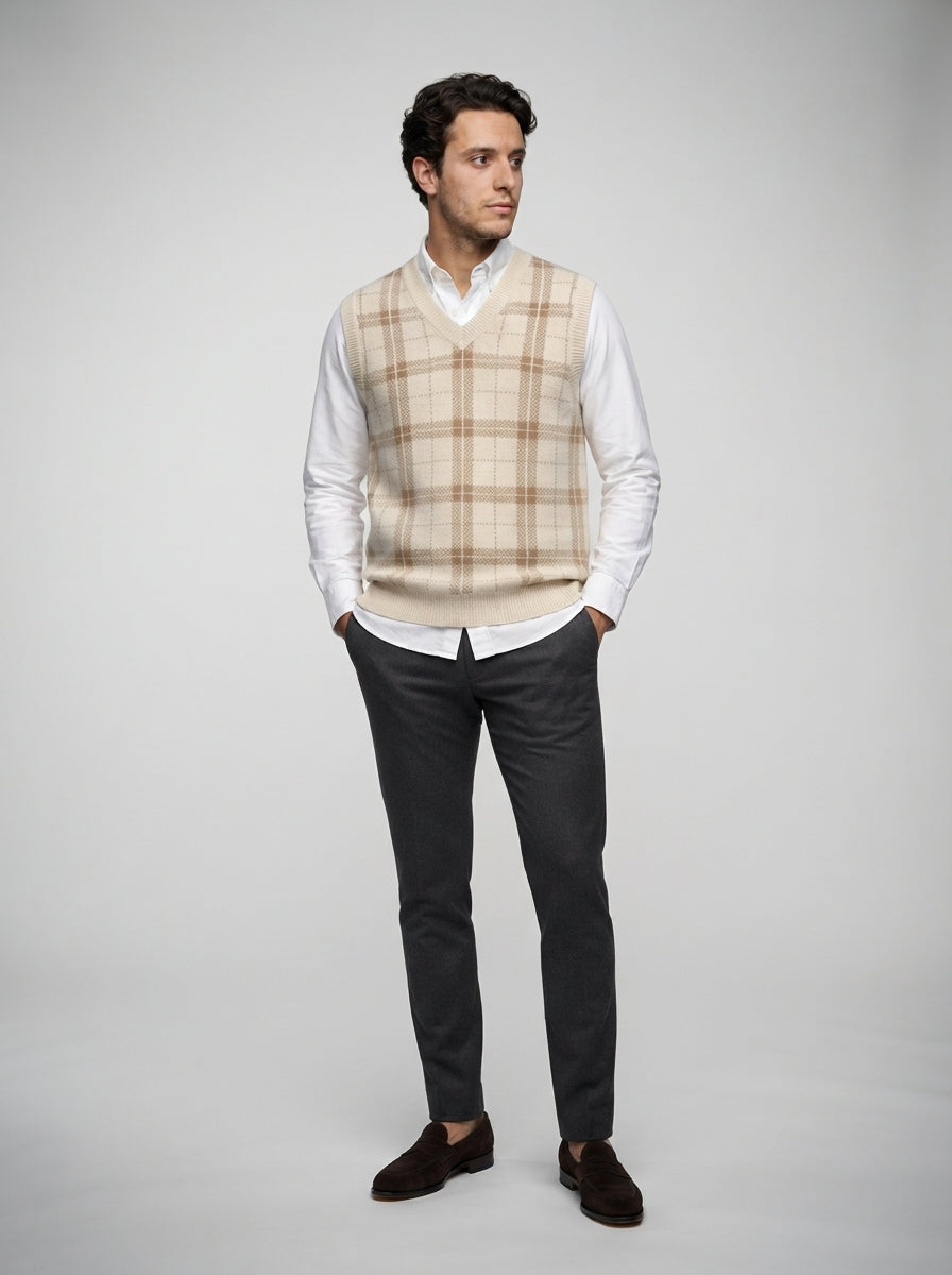 The Ambleside Check Vest in Cream