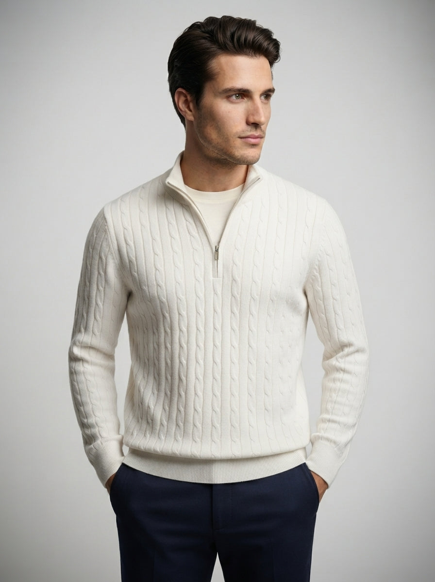 The Winslow Cable Half Zip in White