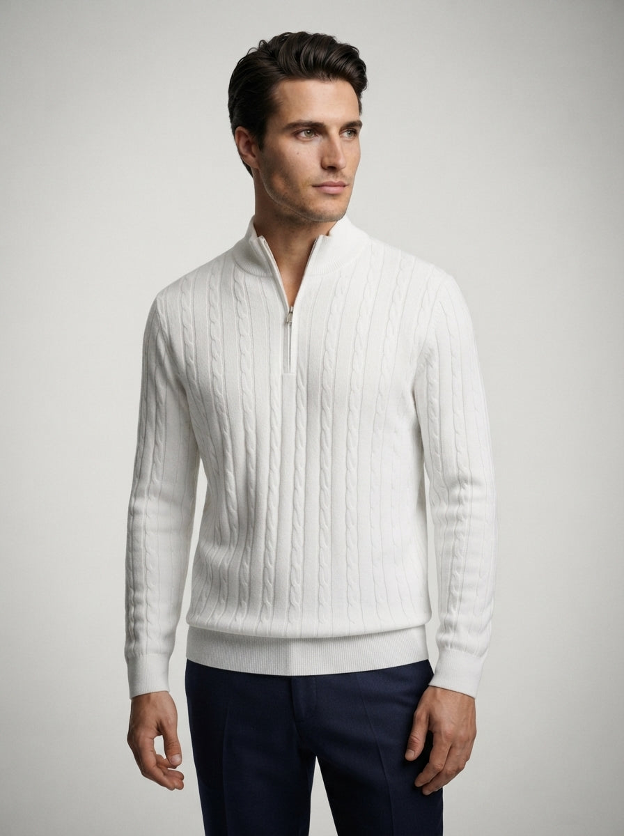 The Winslow Cable Half Zip in White