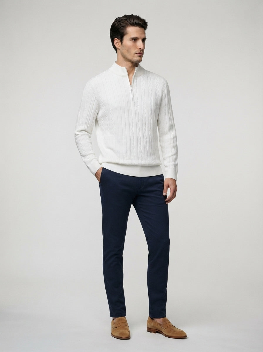 The Winslow Cable Half Zip in White