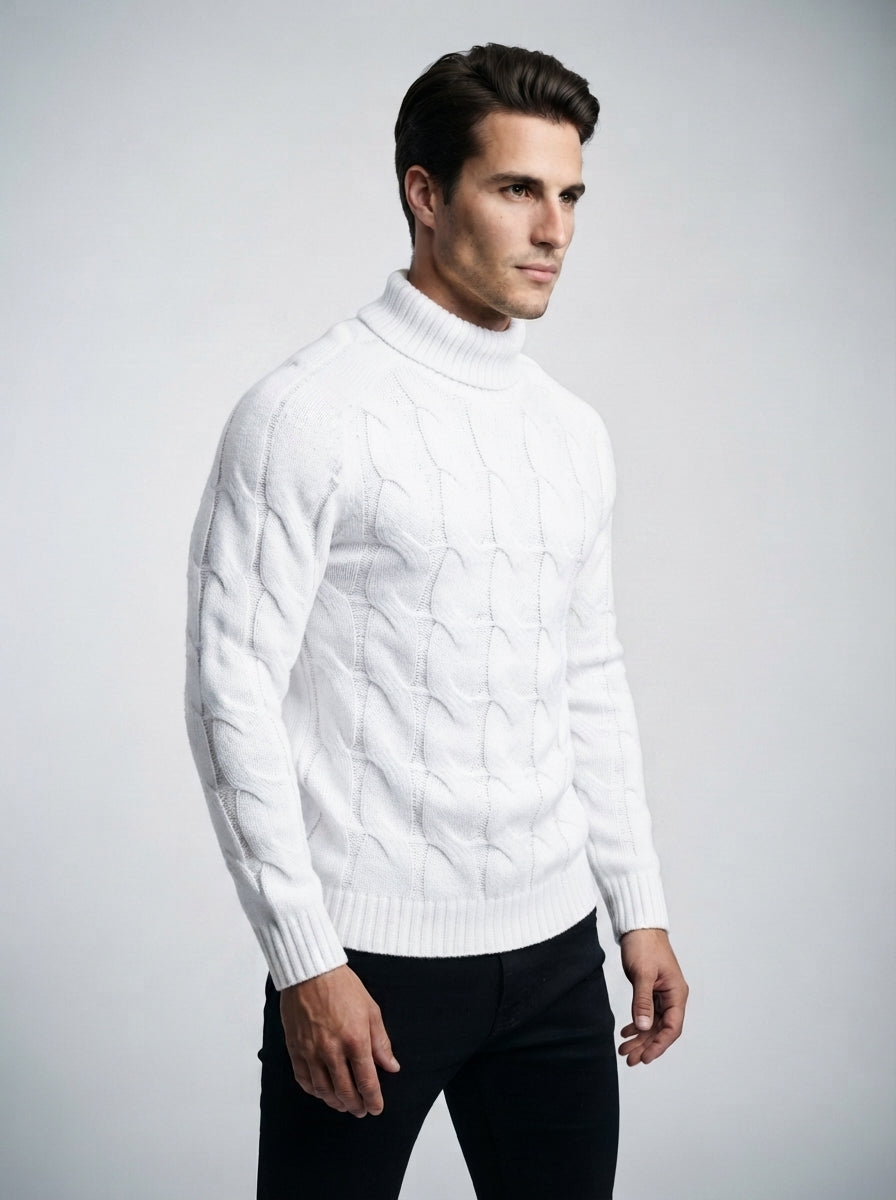 The Aldsworth Cable Roll Neck in White