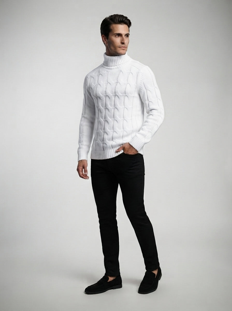 The Aldsworth Cable Roll Neck in White