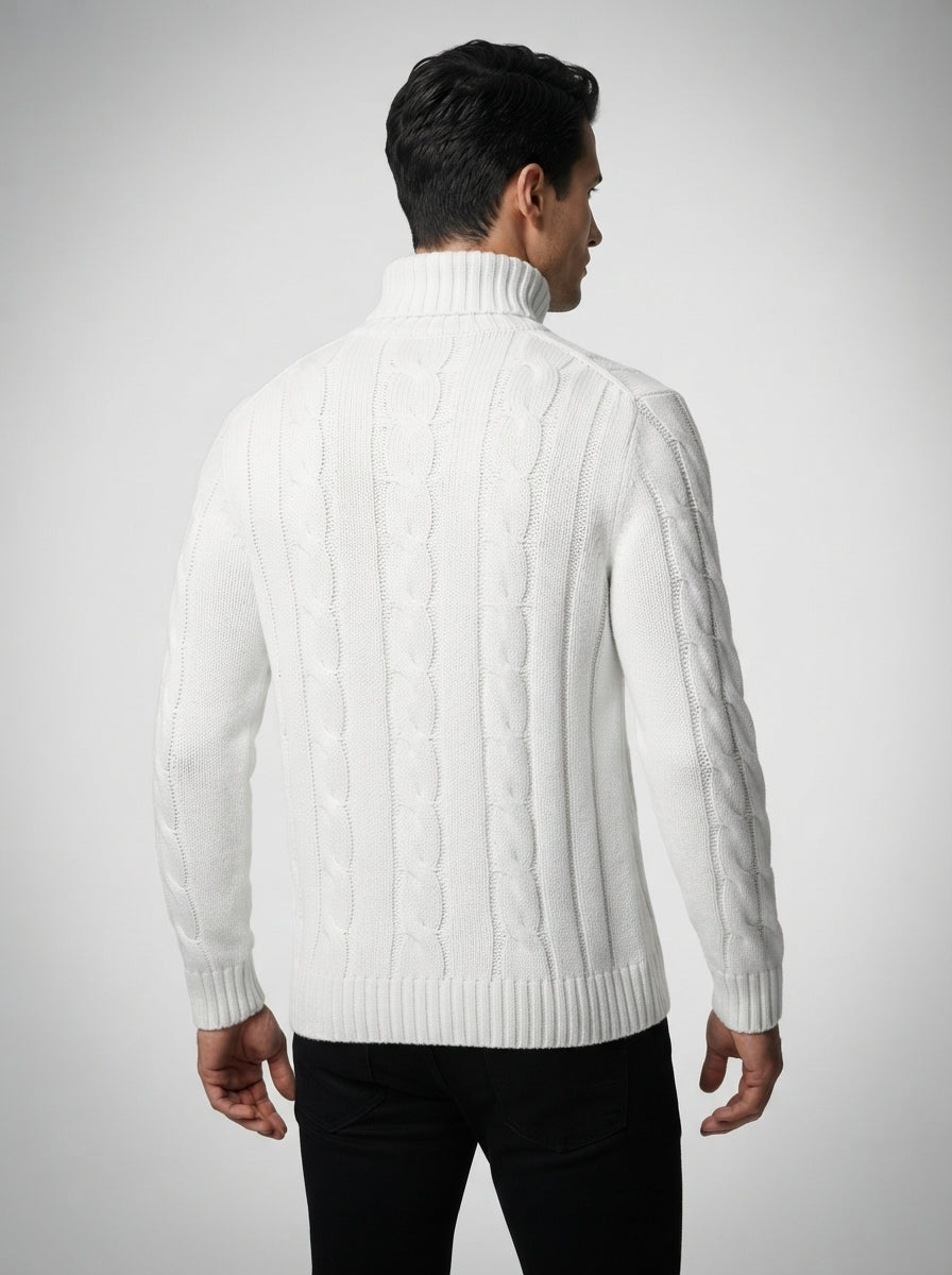 The Aldsworth Cable Roll Neck in White