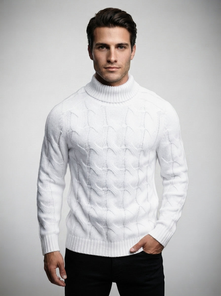 The Aldsworth Cable Roll Neck in White