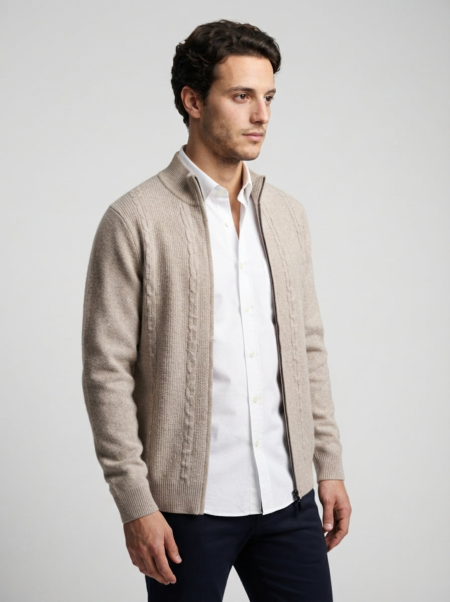 The Grasmere Zip Cardigan in Beige