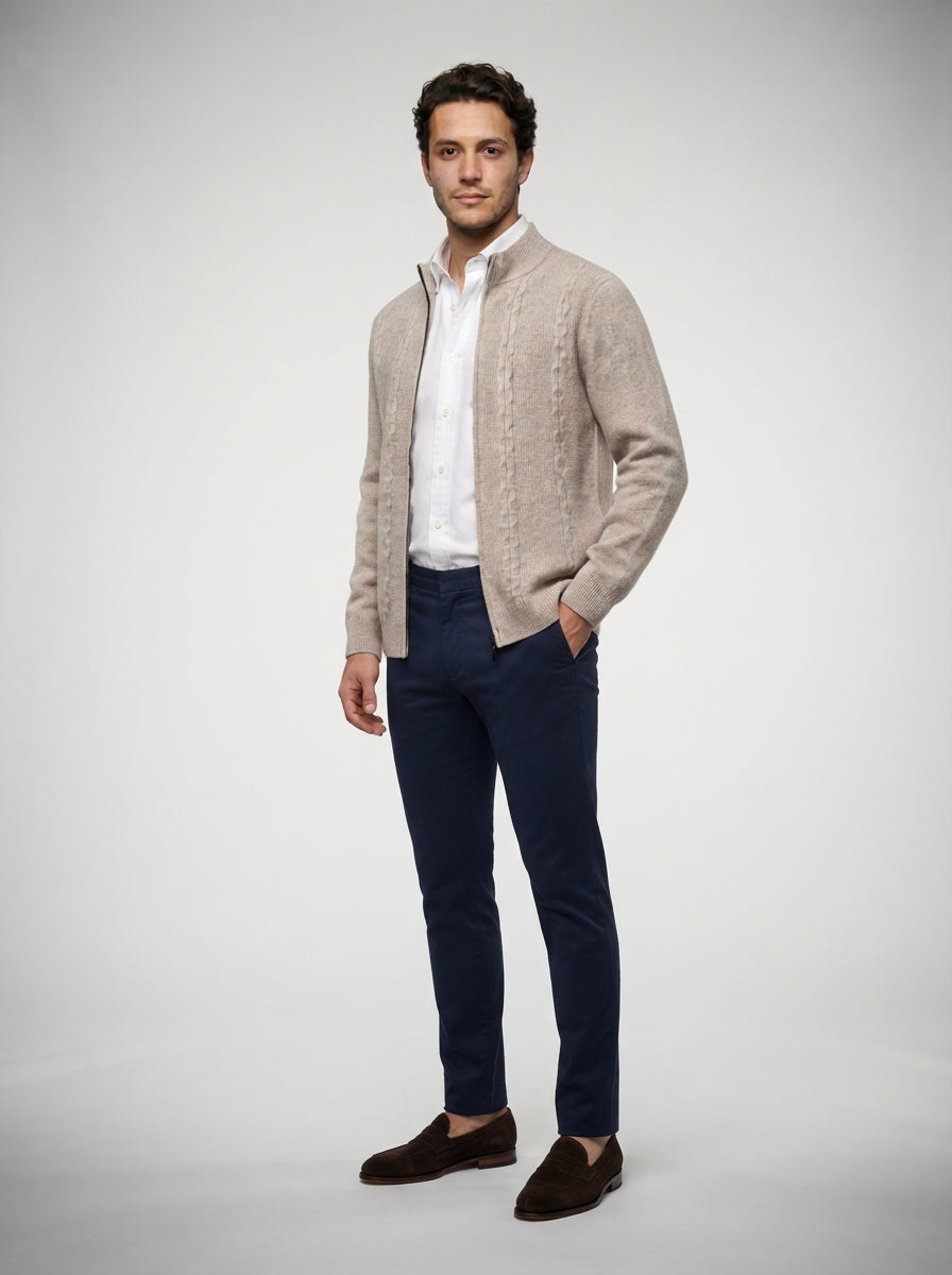 The Grasmere Zip Cardigan in Beige