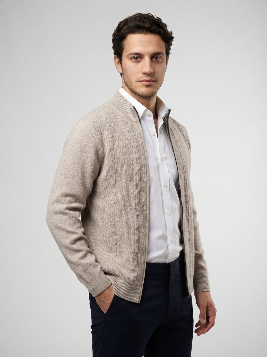 The Grasmere Zip Cardigan in Beige