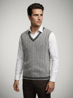 The Ashbourne Cable Trim Vest in Grey