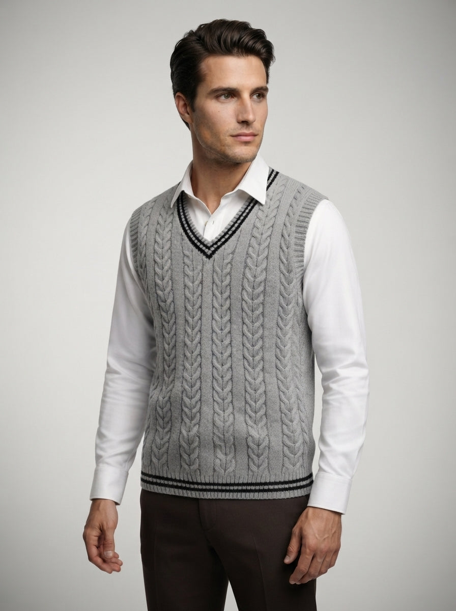 The Ashbourne Cable Trim Vest in Grey