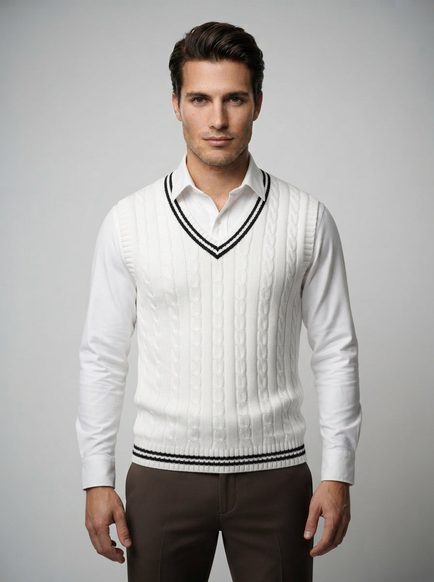 The Ashbourne Cable Trim Vest in White