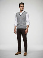 The Ashbourne Cable Trim Vest in Grey